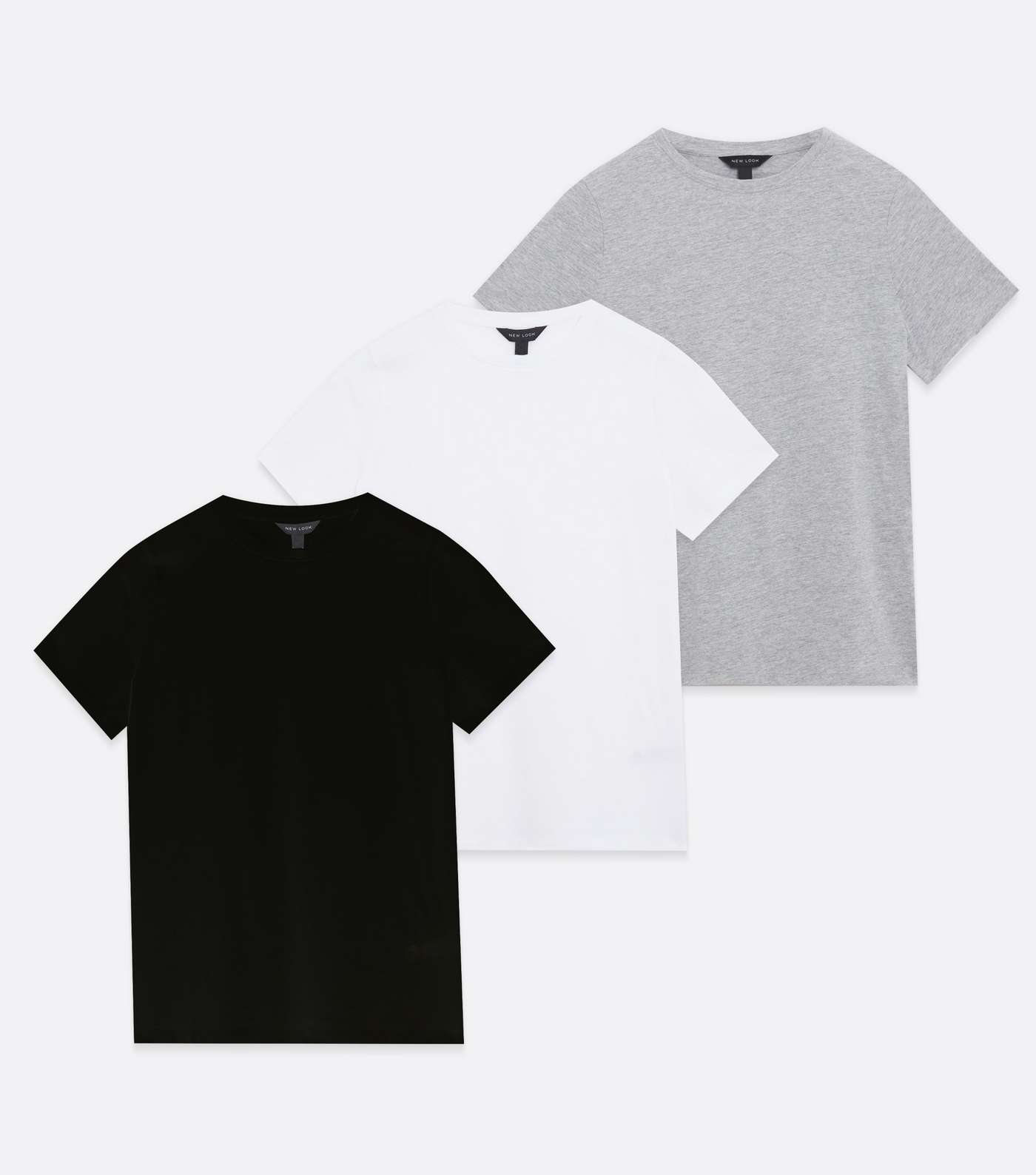 3 Pack Black Grey and White Crew Neck T-Shirts Image 5