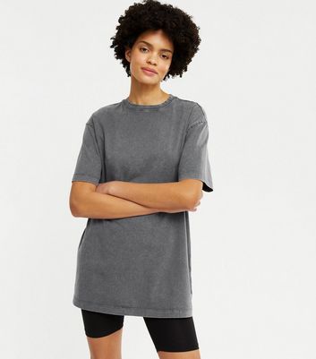 Dark Grey Acid Wash Oversized T-Shirt 