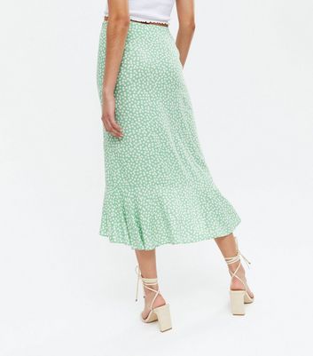 Green floral wrap midi skirt hotsell