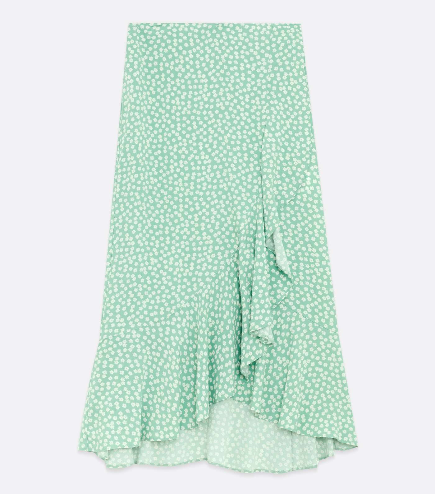 Green Ditsy Floral Ruffle Wrap Midi Skirt Image 5