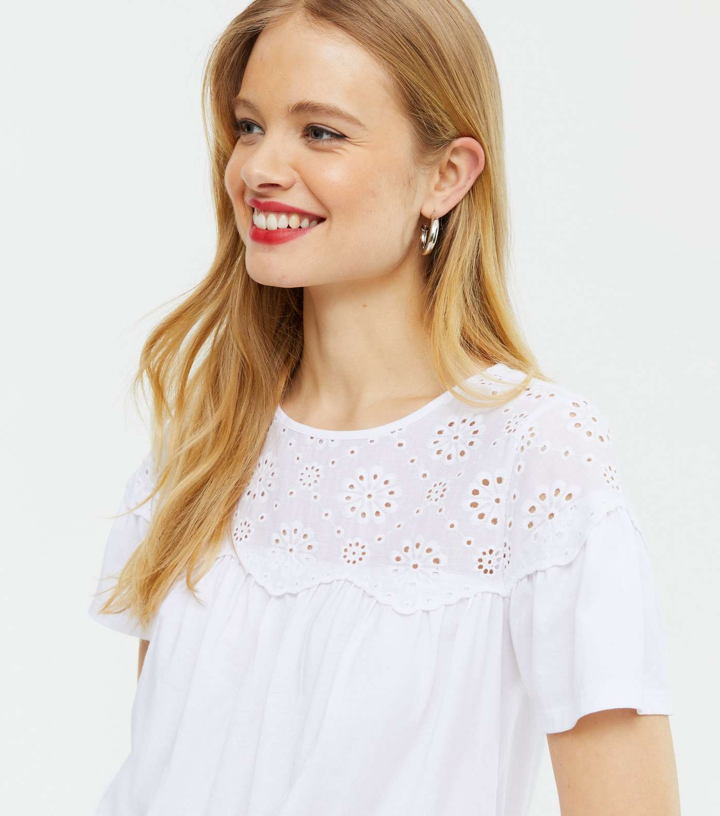 White Broderie Panel T-Shirt Image 4