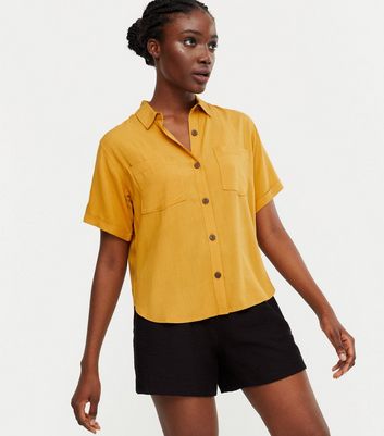 Yellow Pocket Front Button Up Shirt 