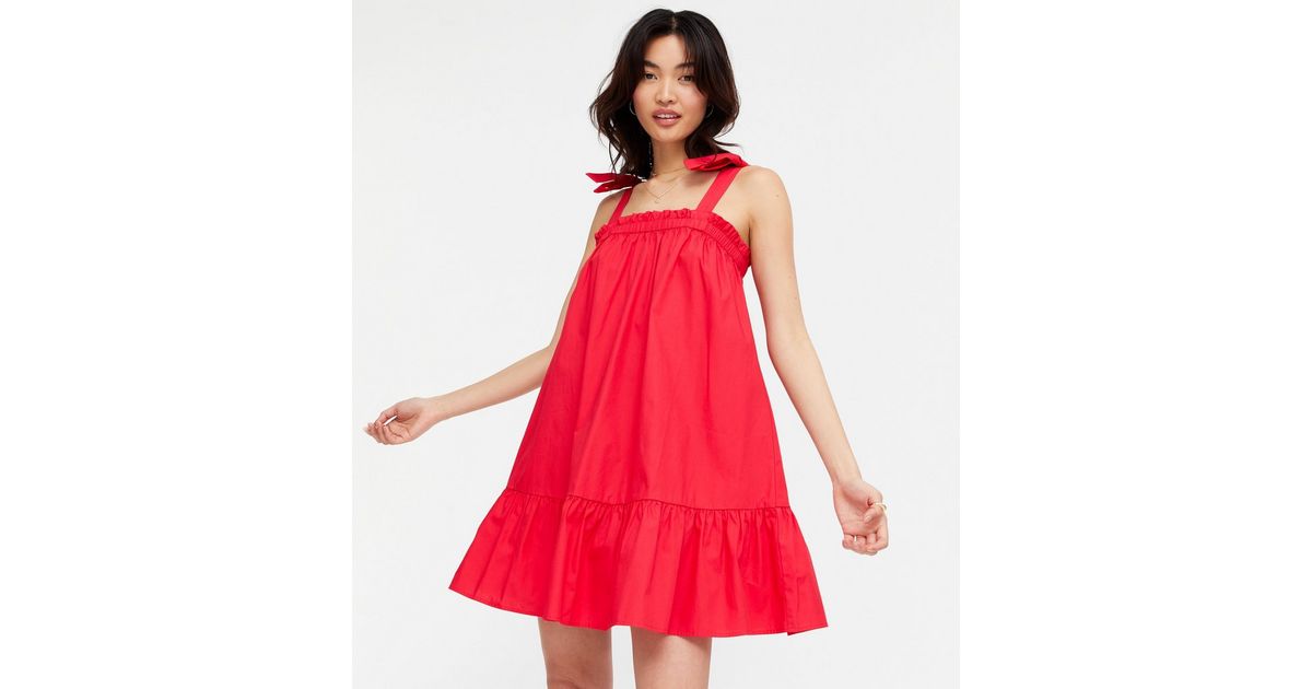 Red Tie Strap Mini Sundress New Look