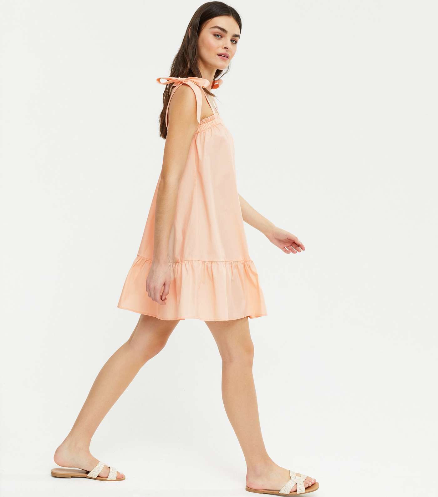 Coral Tie Strap Tiered Mini Sundress Image 2