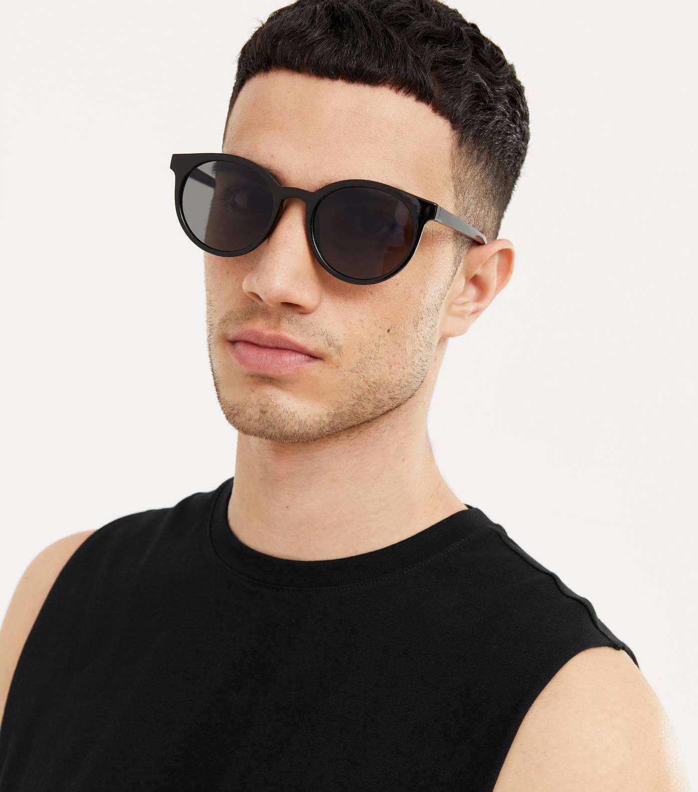 Black Slim Frame Round Sunglasses