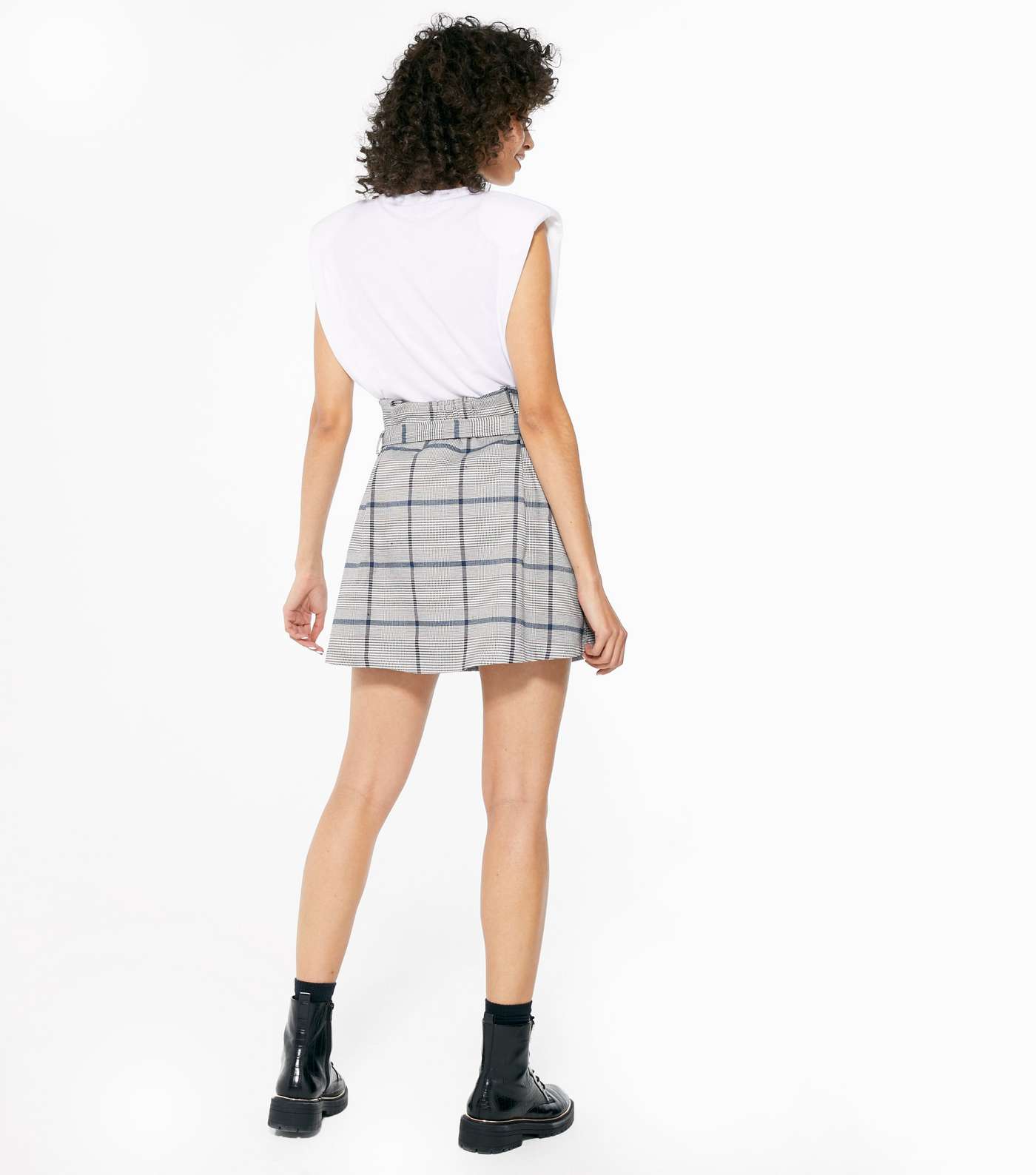 Pink Vanilla Light Grey Check Tie Waist Mini Skirt Image 3