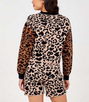 Image of Pink Vanilla Brown Leopard Print Knit Lounge Shorts New Look