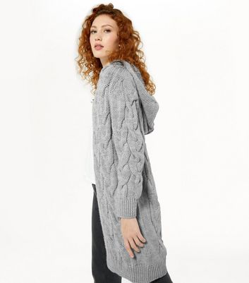 long grey cable knit cardigan