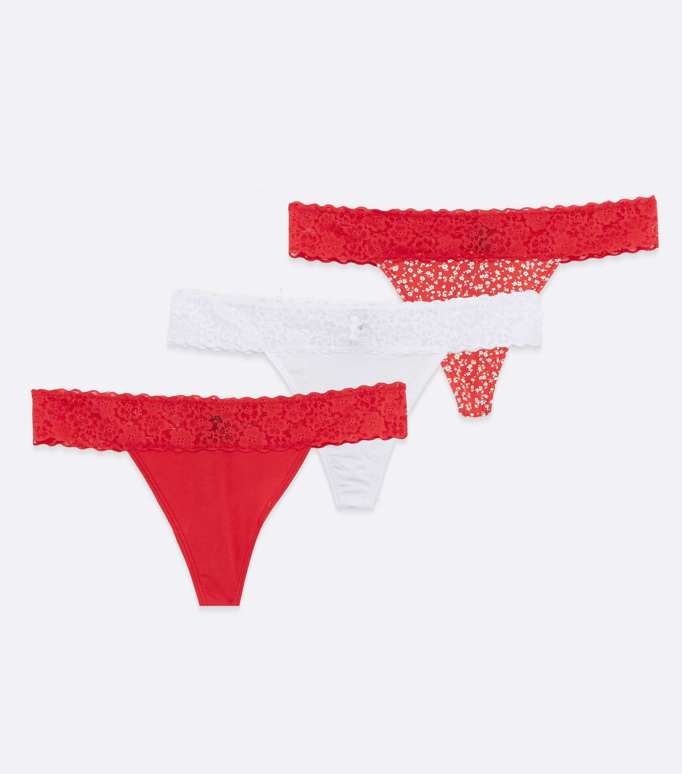 3 Pack Red and White Lace Waist Thongs Image 5