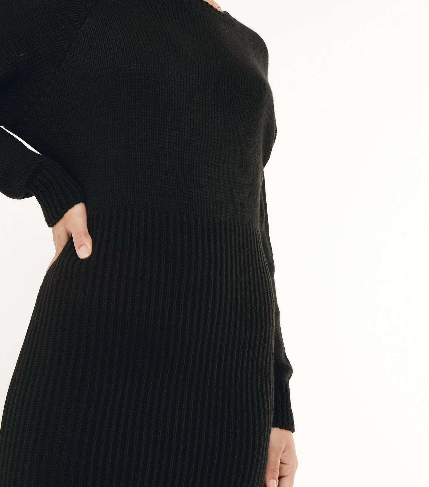 Mela Black Knit Ribbed Midi Dress Image 4