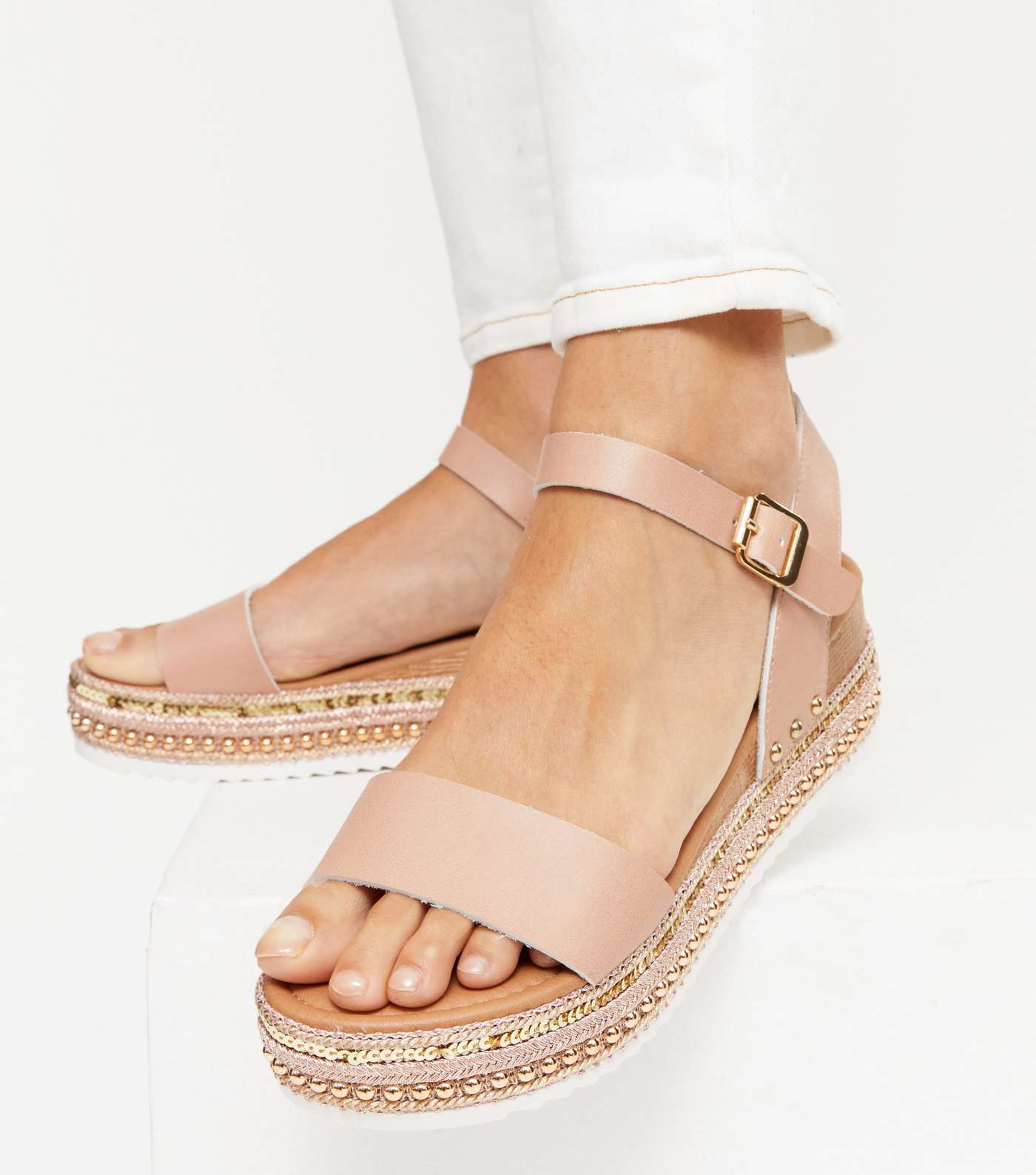 Cream Embellished Espadrille Flatform Sandals Image 2