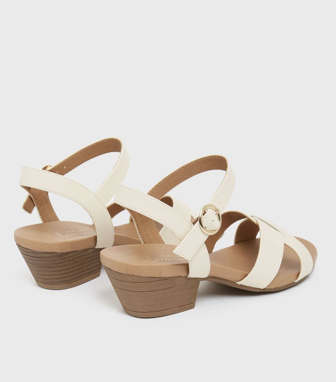 Wide Fit Off White Cuban Heel Cross Strap Sandals Image 4
