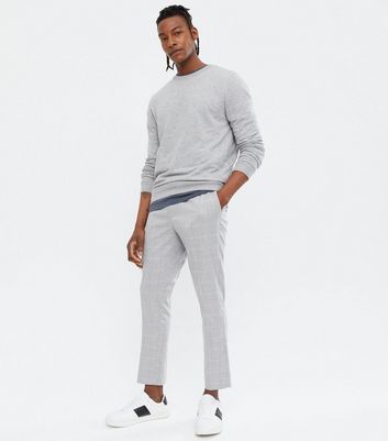 Pale Grey Check Slim Trousers | New Look