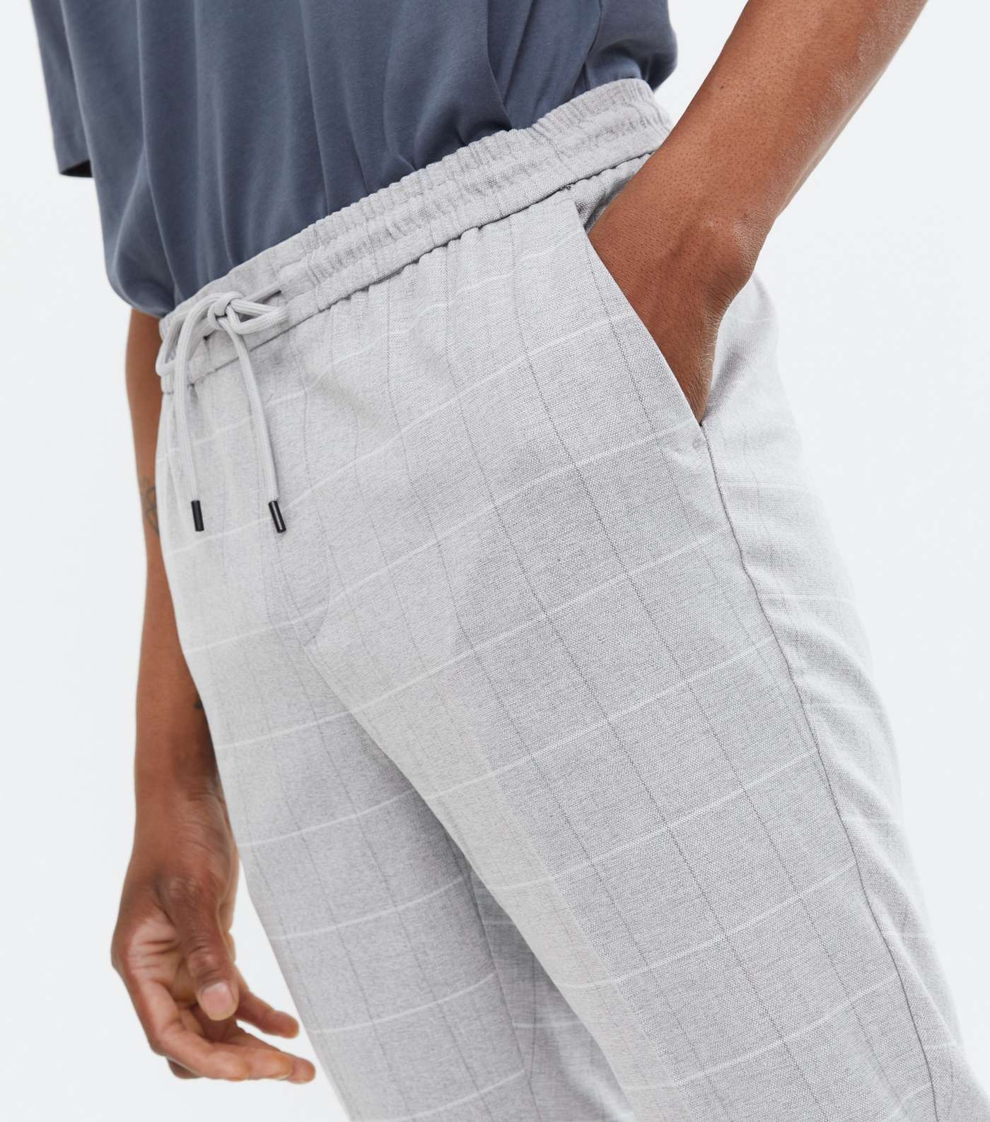 Pale Grey Check Slim Trousers Image 3