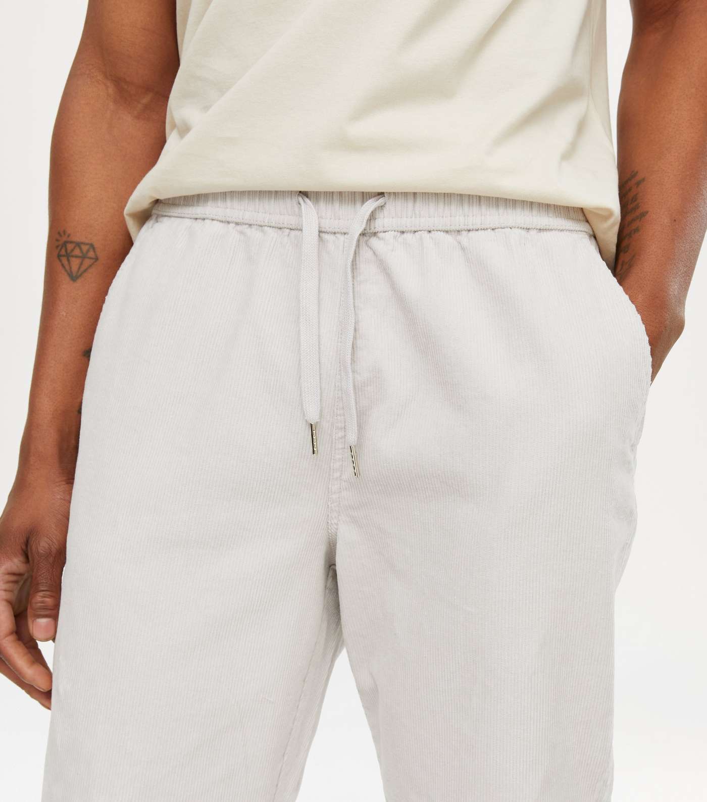 Off White Cord Roll Hem Joggers Image 3
