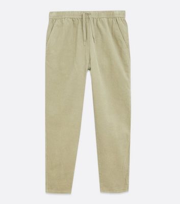 Olive Cord Roll Hem Joggers New Look