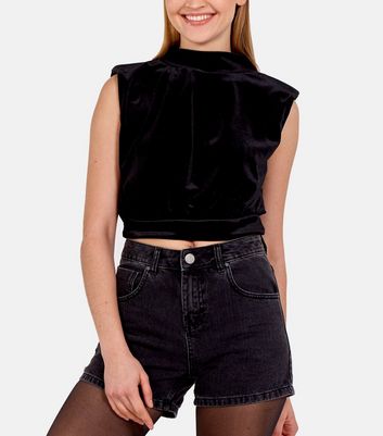 sleeveless black velvet top