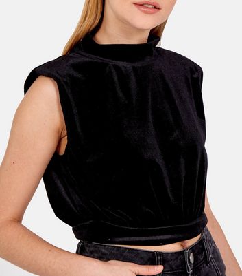 sleeveless black velvet top