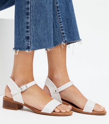 low block heel sandals white