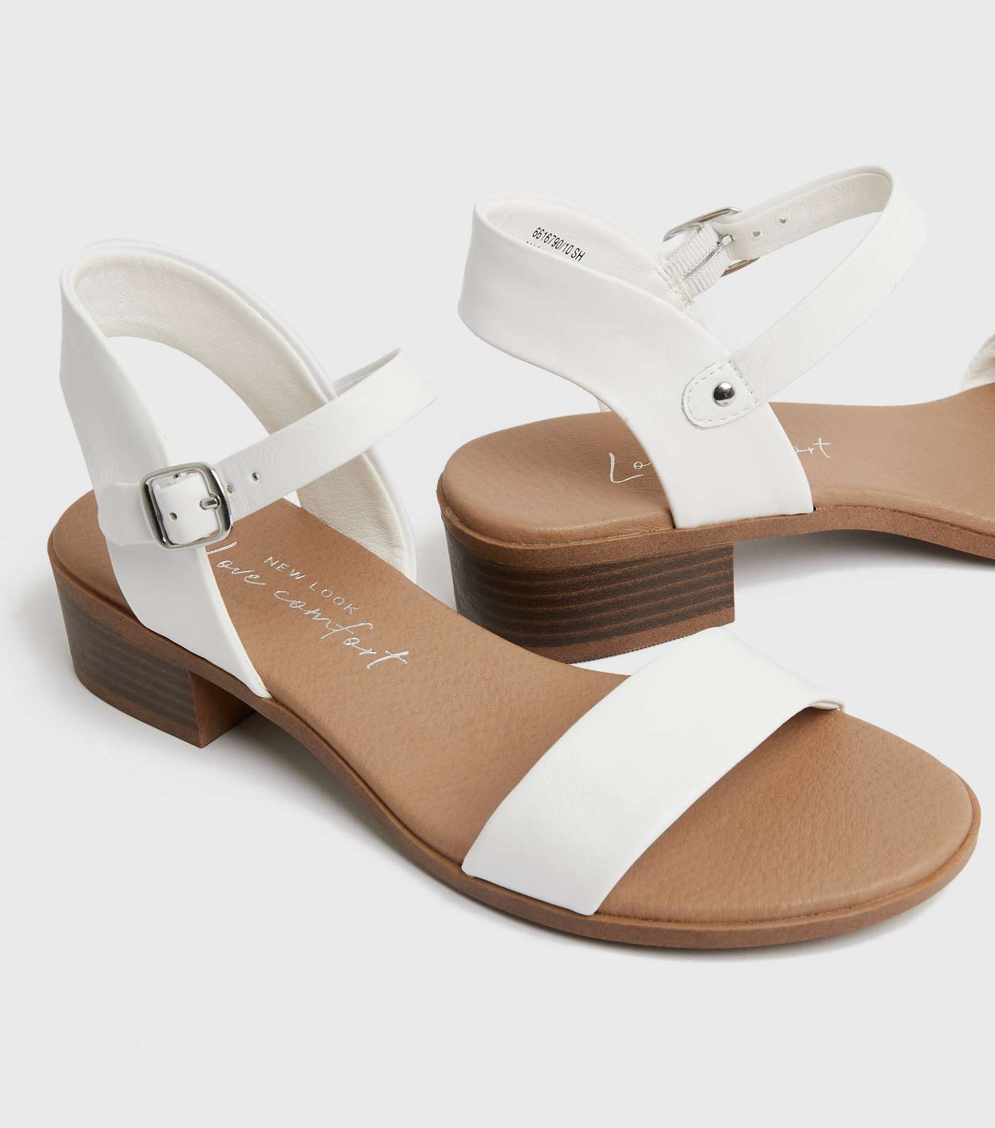 White 2 Part Low Block Heel Sandals Image 4