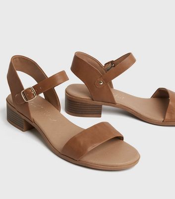 Tan 2 Part Low Block Heel Sandals New Look