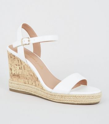 White Leather-Look 2 Part Cork Wedges | New Look