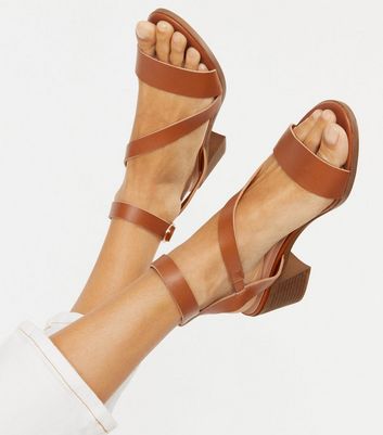 Tan strappy shop block heels