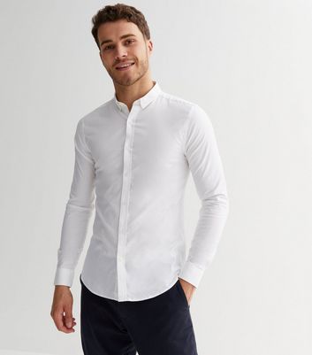 Men's White Muscle Fit Oxford Shirt New Look
