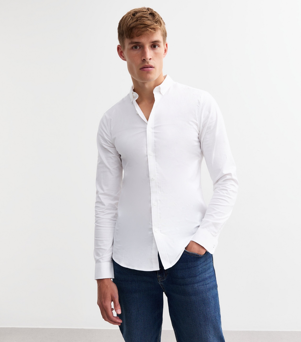 Men's White Muscle Fit Oxford Shirt New Look