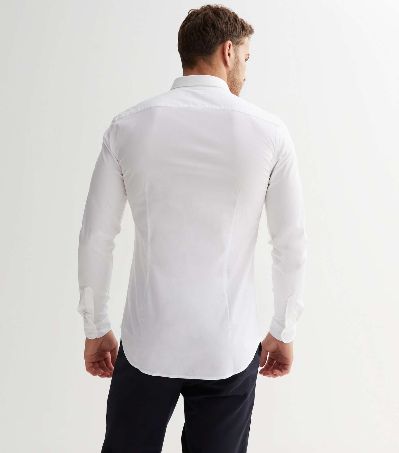 White Poplin Long Sleeve Muscle Fit Shirt Image 4