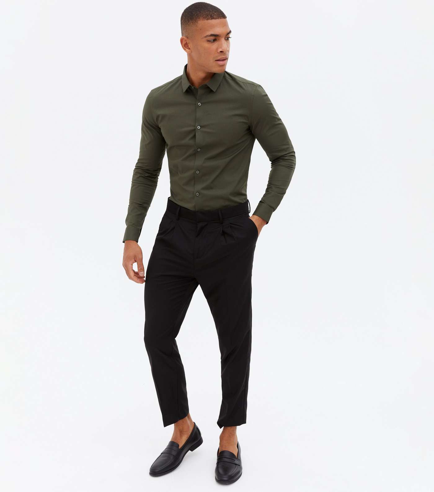 Khaki Poplin Long Sleeve Muscle Fit Shirt Image 2