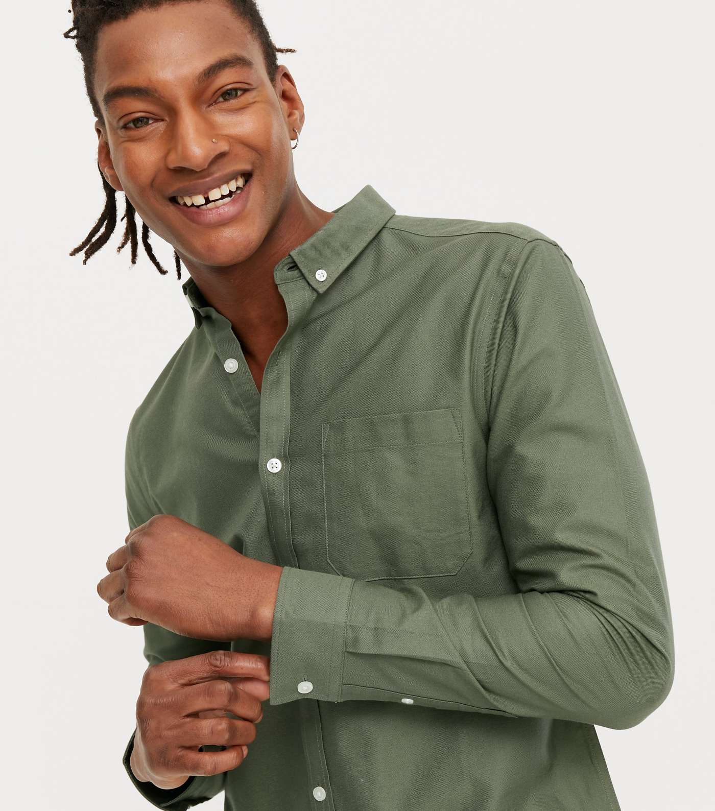 Khaki Long Sleeve Oxford Shirt Image 3