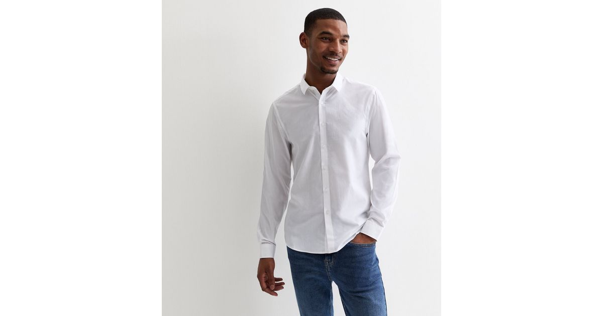 White Poplin Long Sleeve Shirt | New Look