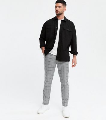 Pale Grey Grid Check Skinny Crop 