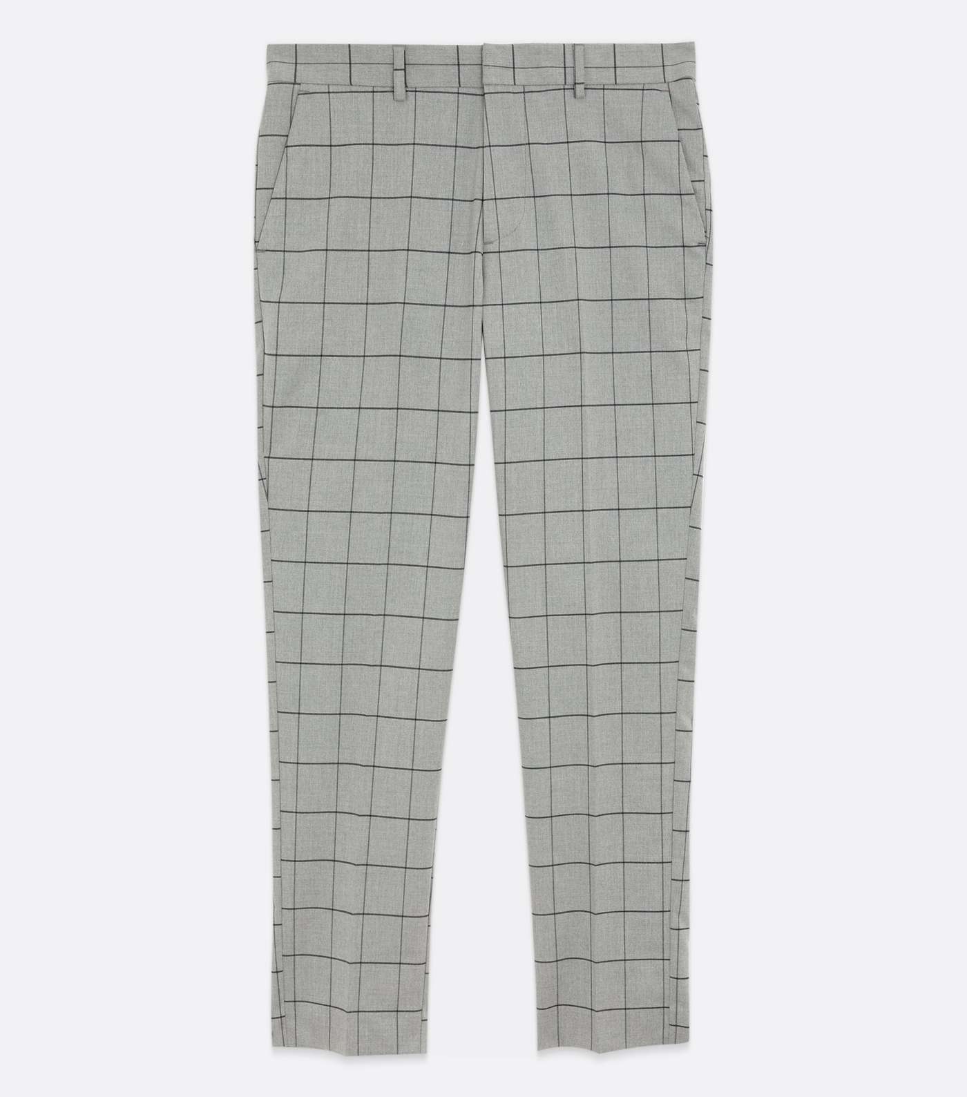 Pale Grey Grid Check Skinny Crop Trousers Image 5
