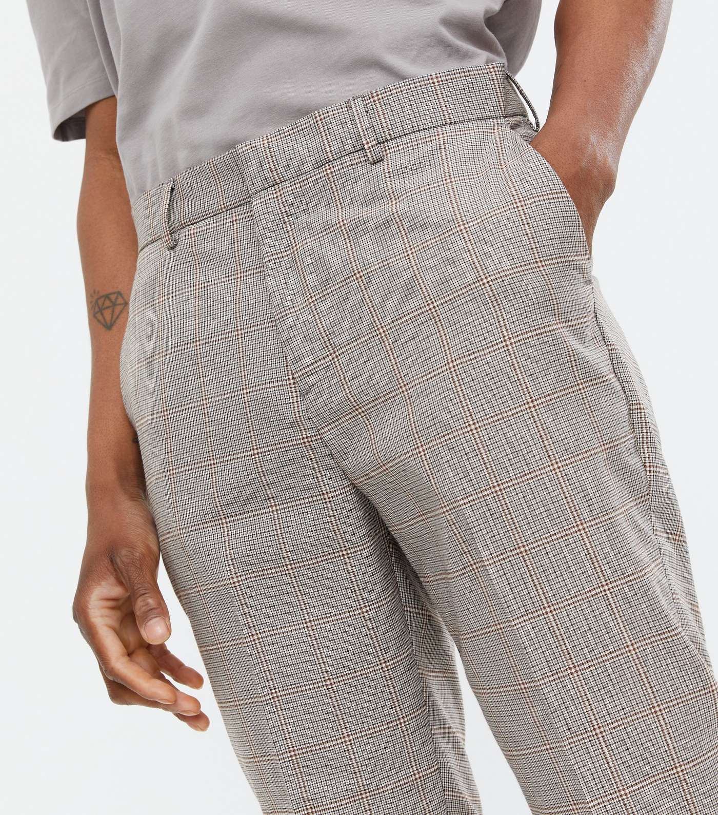 Dark Grey Check Crop Tapered Trousers Image 3