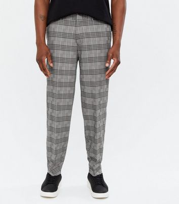Herrenmode Bekleidung für Herren Dark Grey Check Pleated Relaxed Fit Trousers