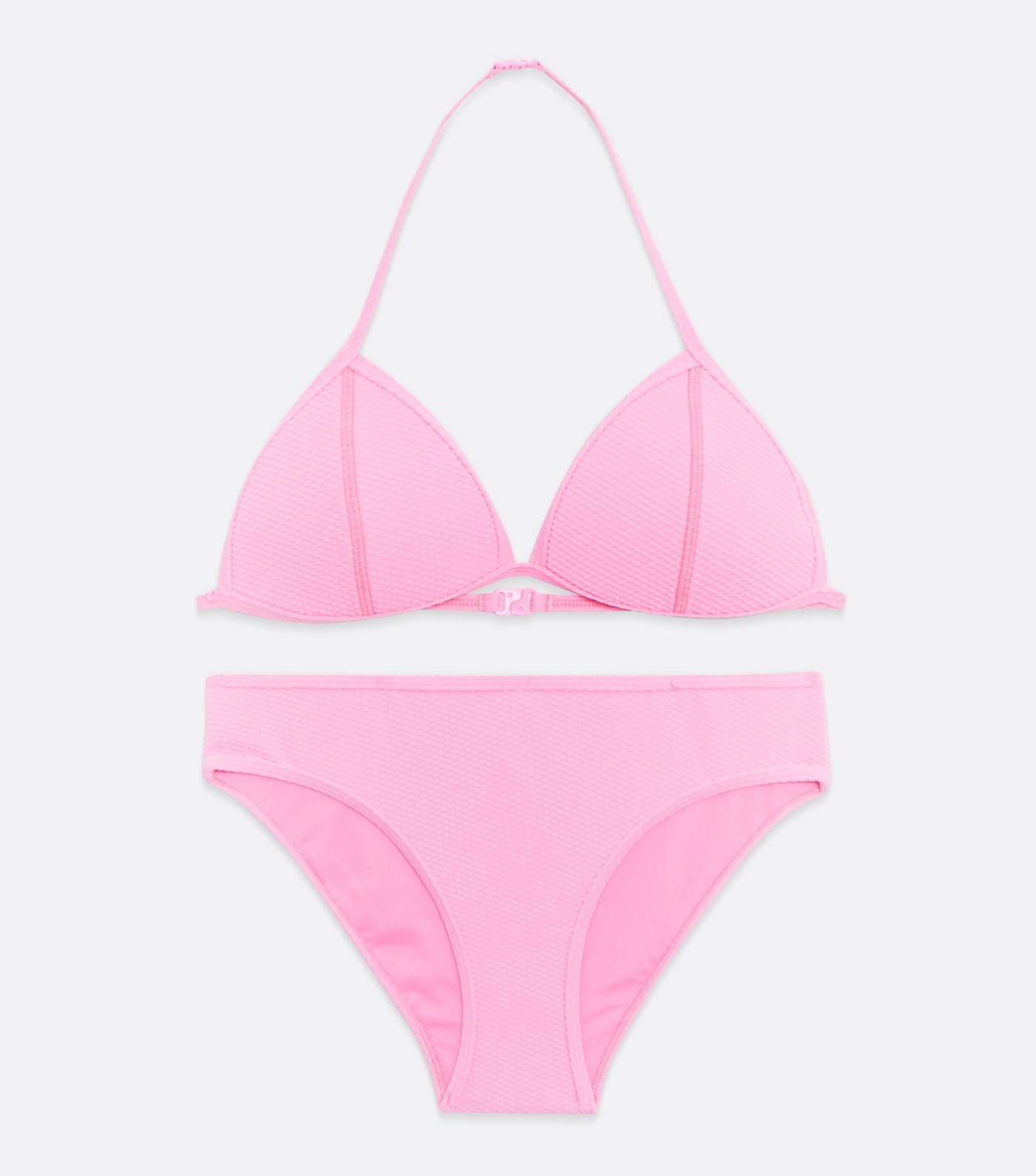 Girls Bright Pink Ribbed Triangle Bikini Set