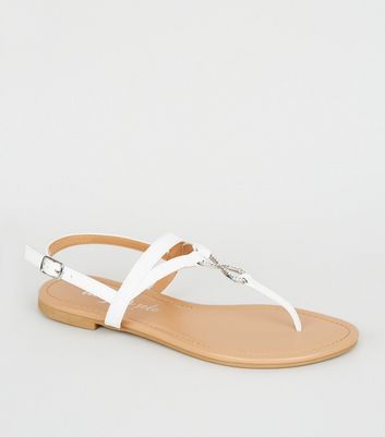 White Diamant Ring Toe Post Sandals New Look