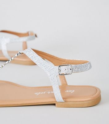 Silver glitter sandals store flat