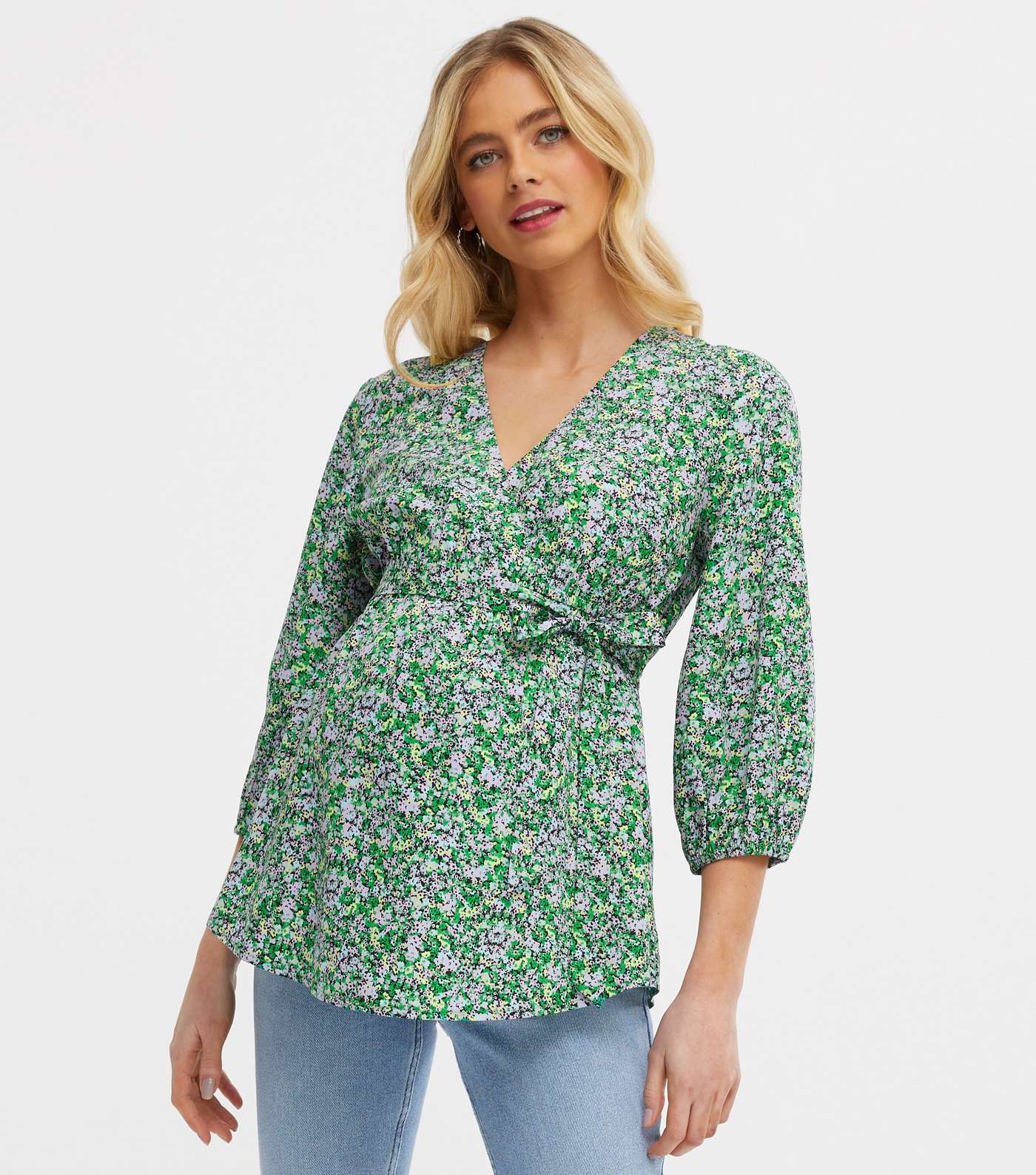 Maternity Green Floral Tie Waist Top