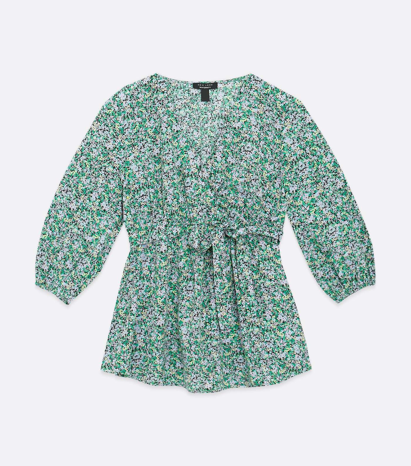 Maternity Green Floral Tie Waist Top Image 5