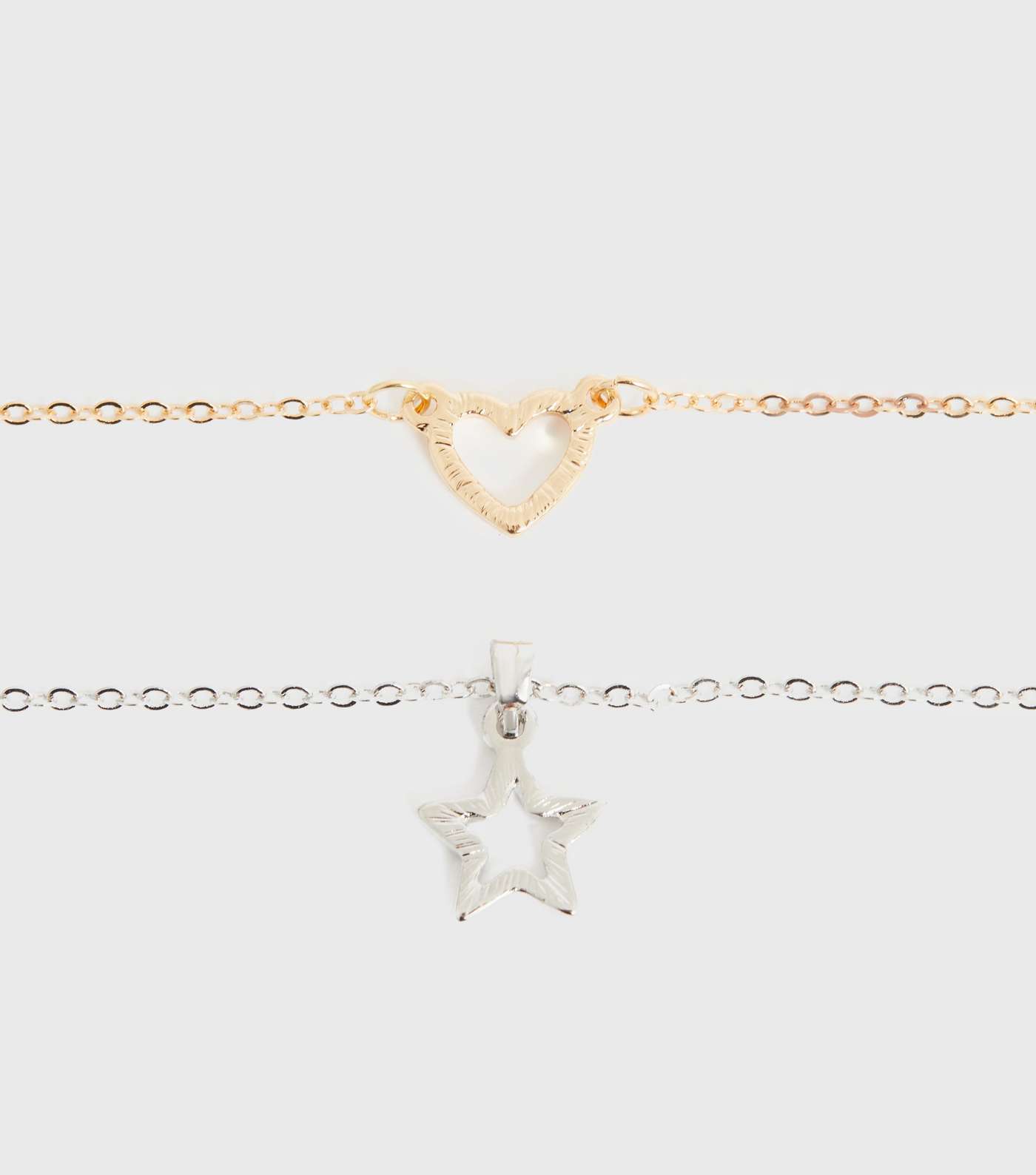 2 Pack Gold Heart and Silver Star Necklaces Image 2