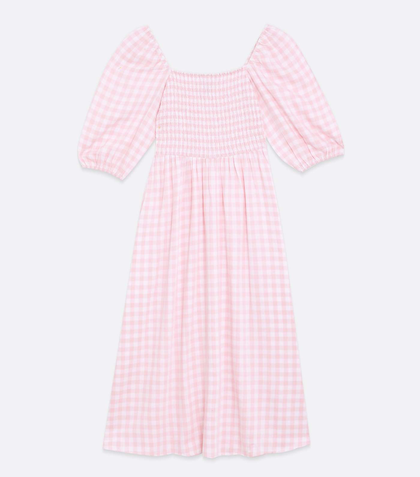Pink Gingham Shirred Square Neck Midi Dress Image 5