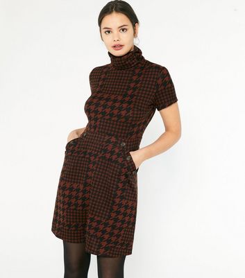 Apricot Rust Dogtooth High Neck Mini Dress | New Look