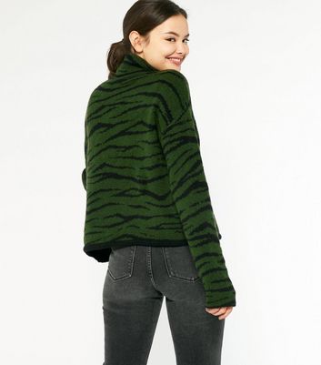 Image of Apricot Green Zebra Print Roll Neck Jumper New Look