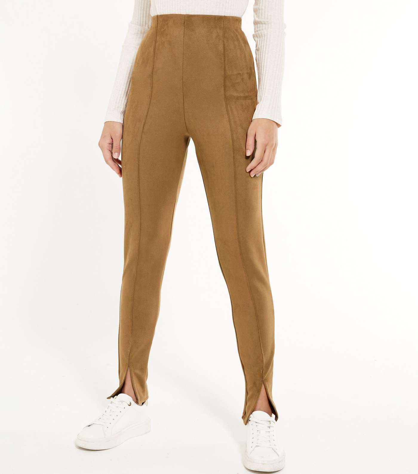 Pink Vanilla Camel Suedette Pintuck Trousers Image 2