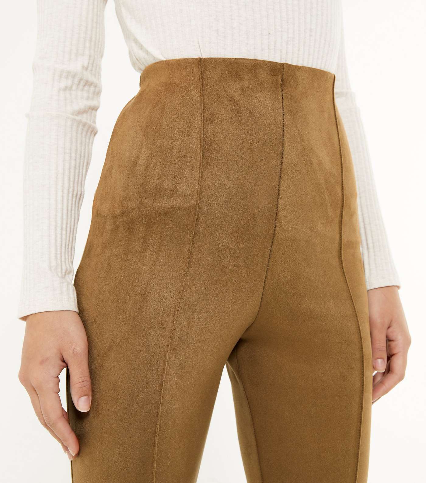 Pink Vanilla Camel Suedette Pintuck Trousers Image 4
