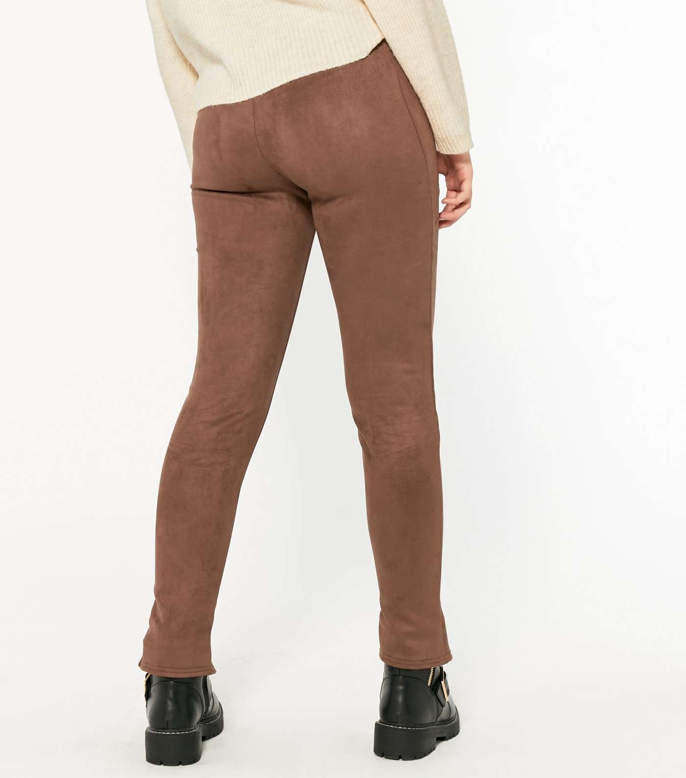 Pink Vanilla Brown Suedette Pintuck Trousers Image 3