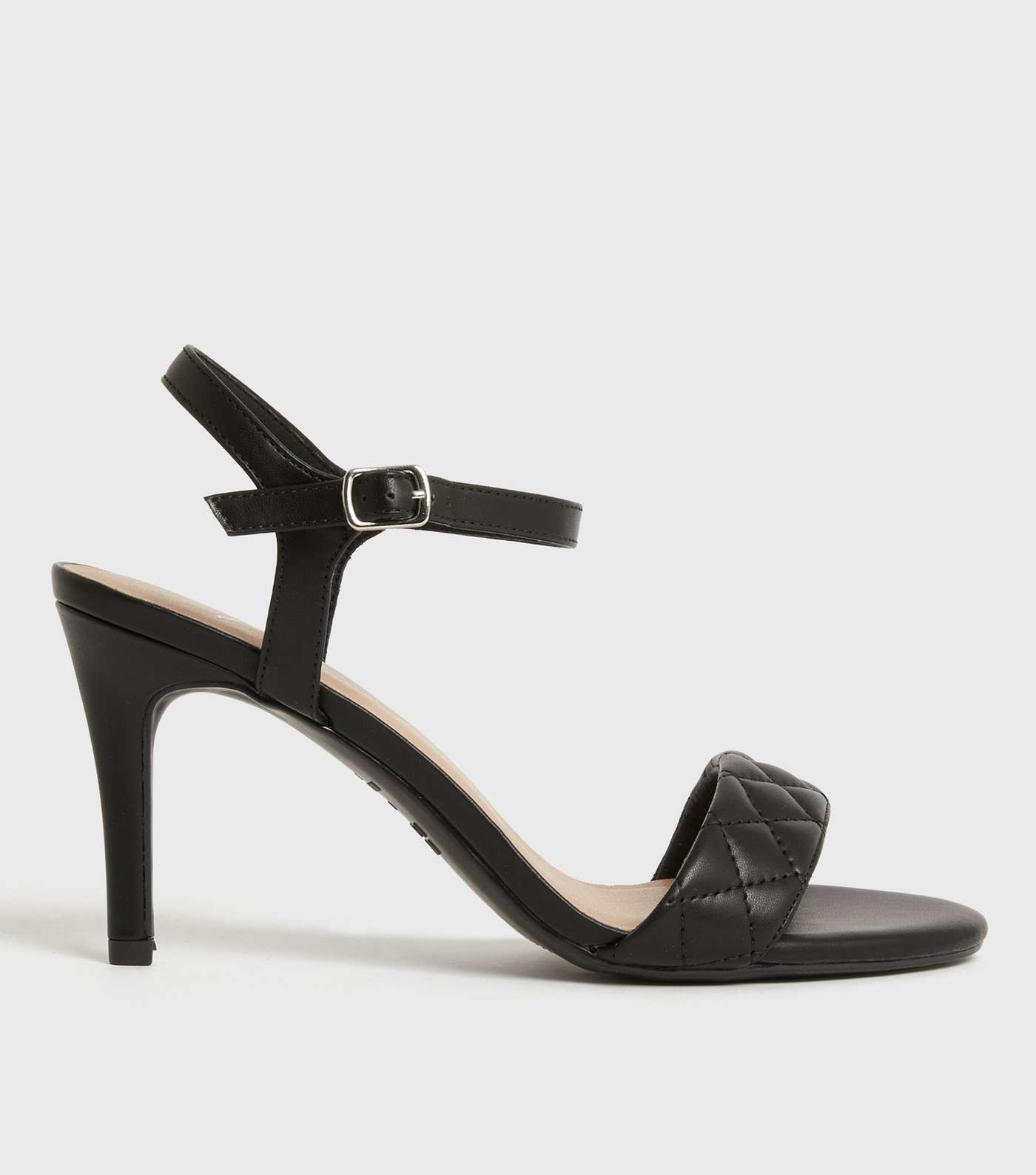 Black Quilted 2 Part Stiletto Heel Sandals